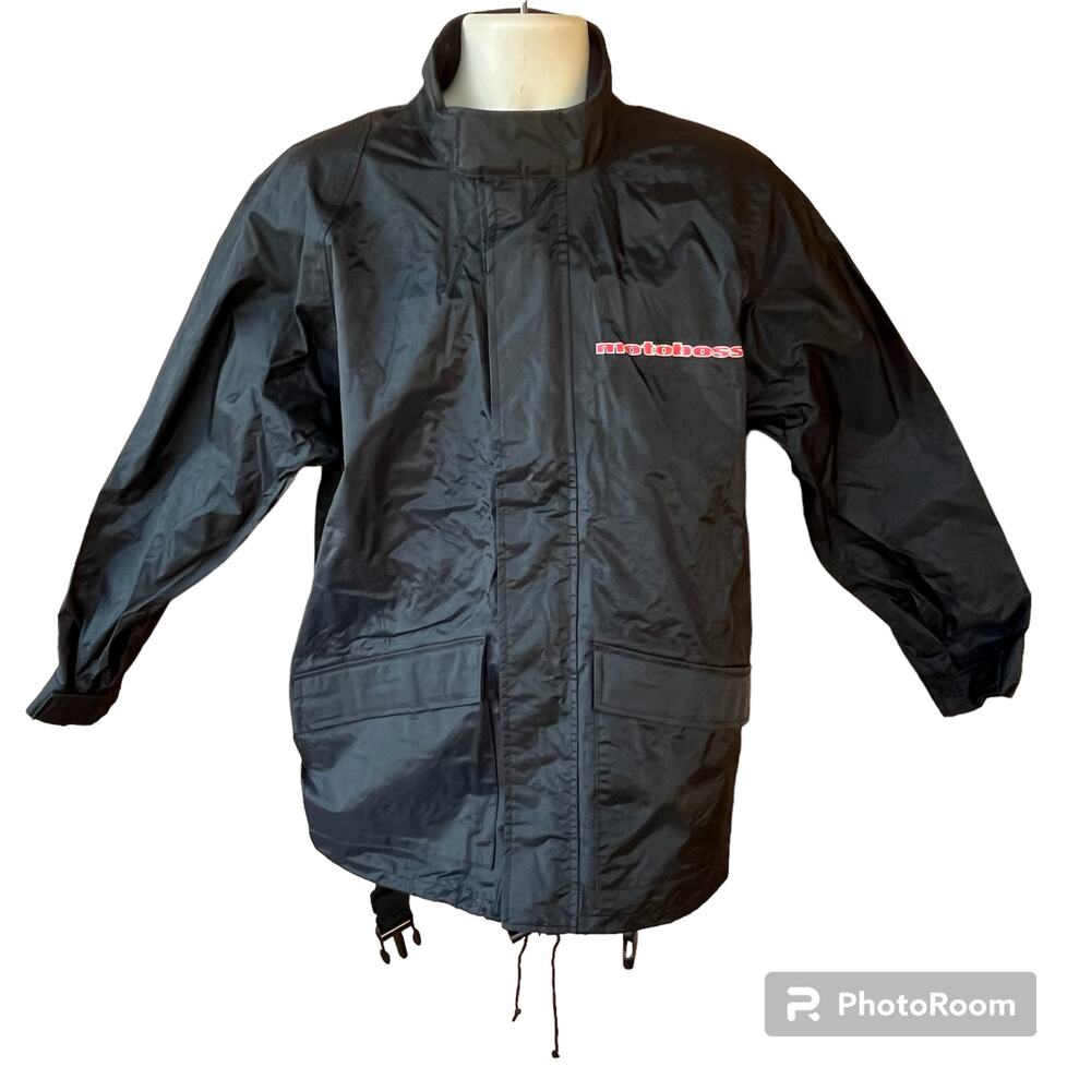 Motoboss Waterproof Motorcycle Riding Belted Rain Jacket Packable Mens M Black